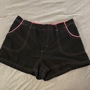Vintage Low Rise Cheetah Black Shorts with Pink Stitching